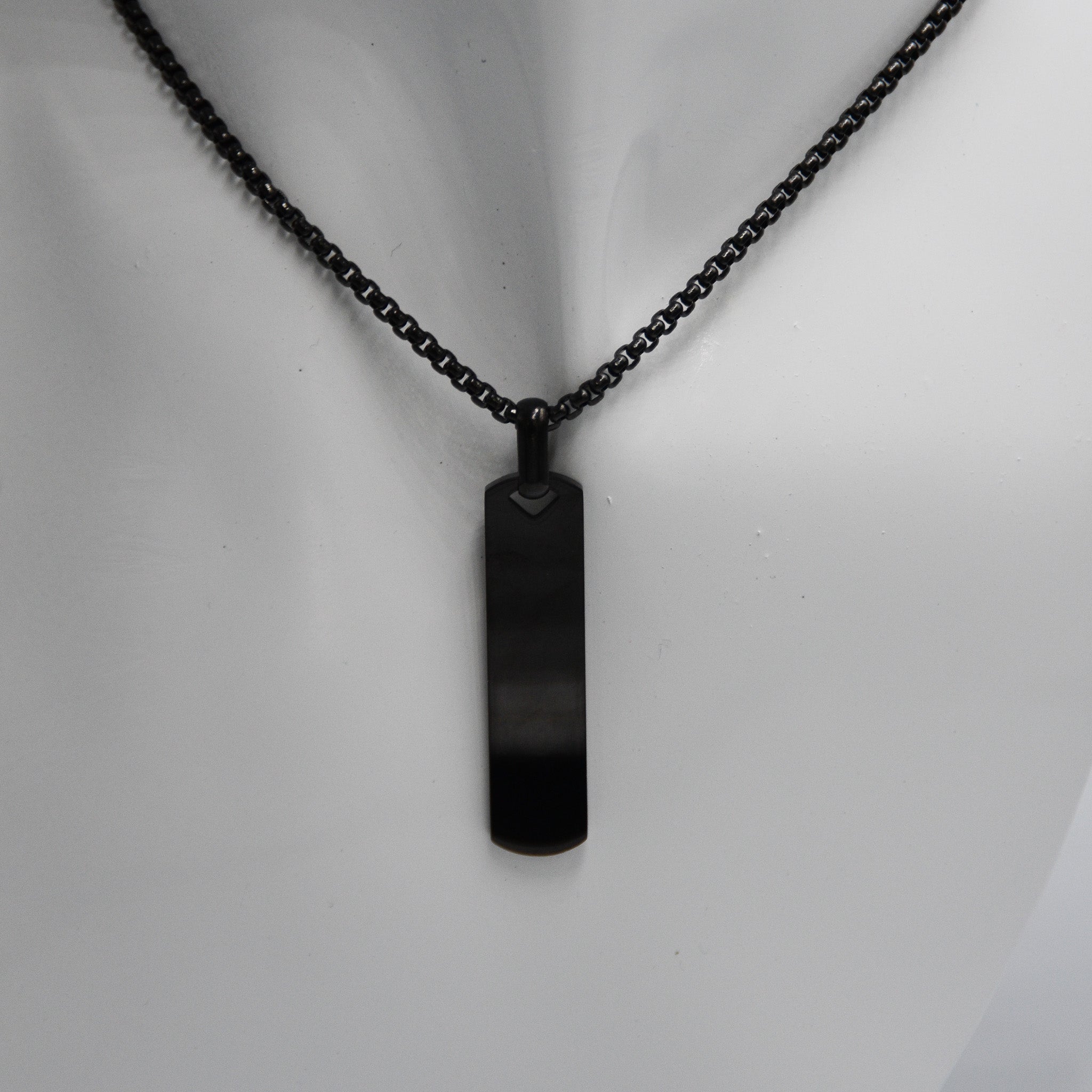 Black stainless steel personalised name necklace with custom engraving