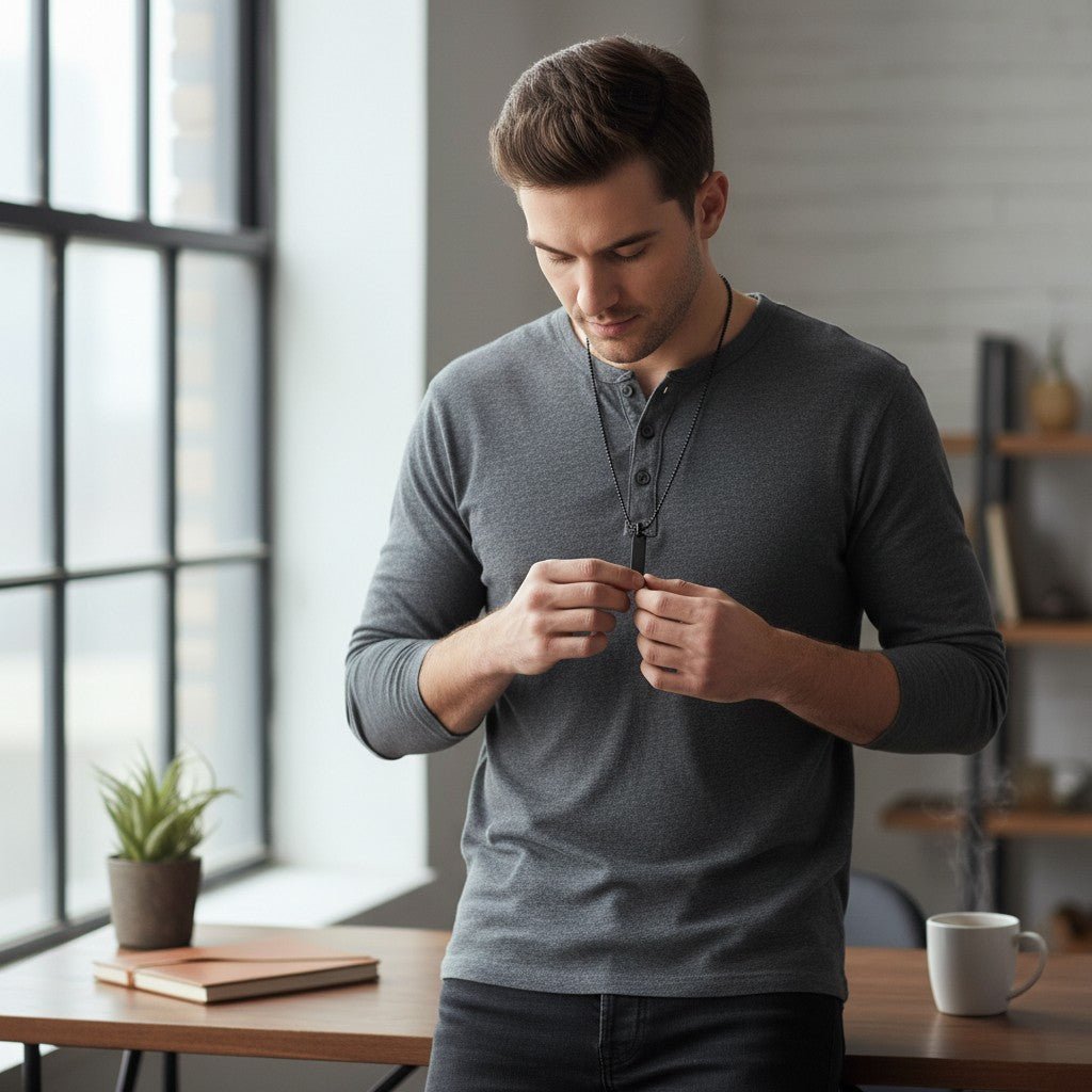 Black stainless steel personalised name necklace with custom engraving