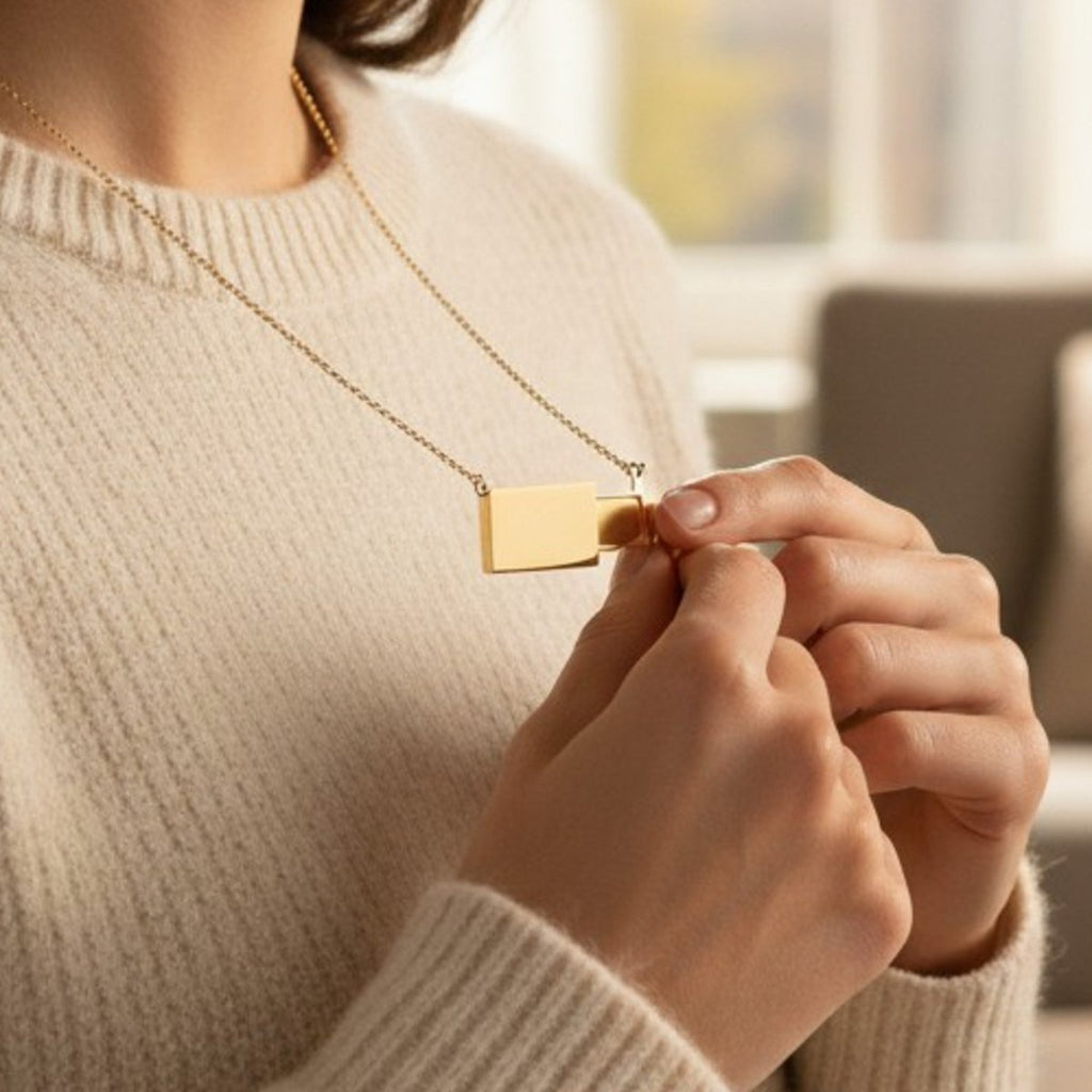 Gold stainless steel personalised name necklace with custom engraving