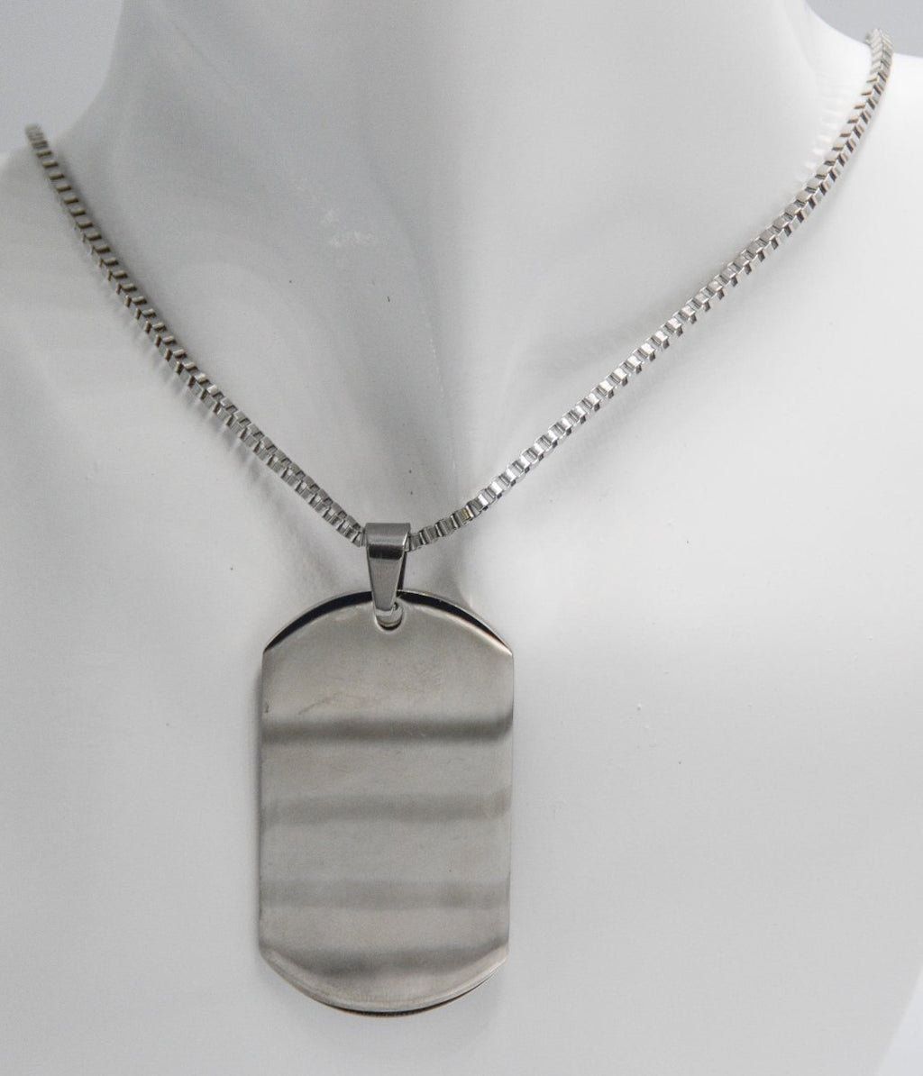 Valor Chain Necklace - Silver Personalised Stainless Steel Dog Tag Necklace - White Crow