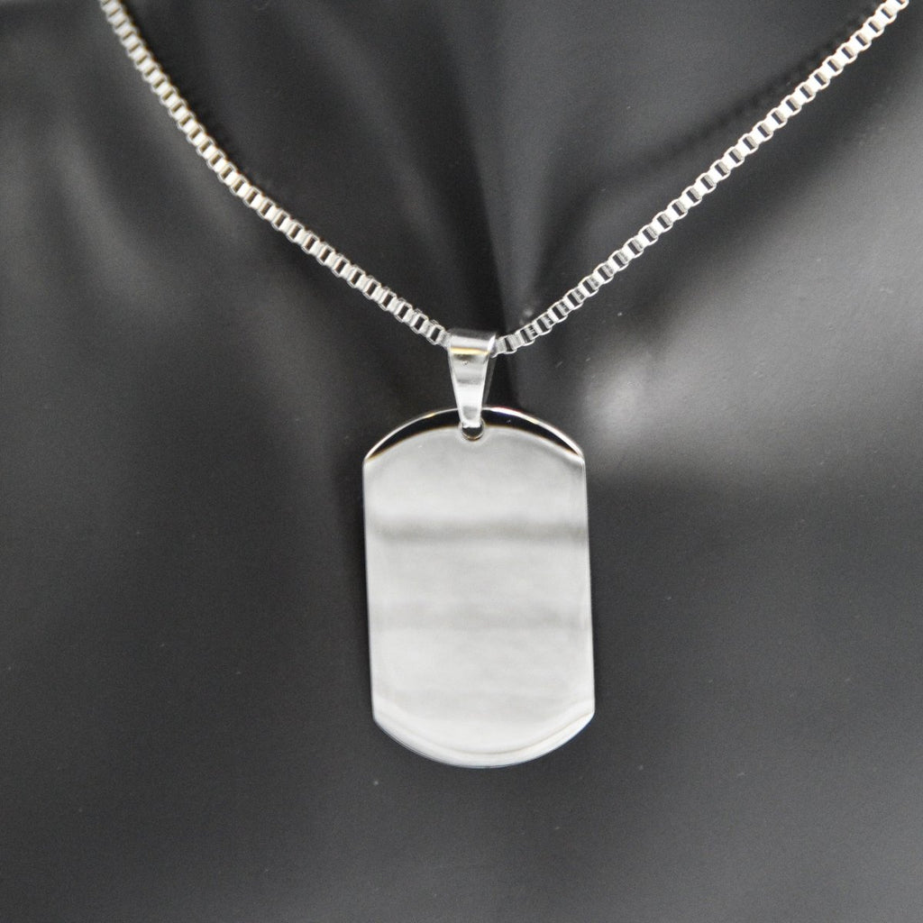 Valor Chain Necklace - Large Silver Personalised Engraved Dog Tag - White Crow